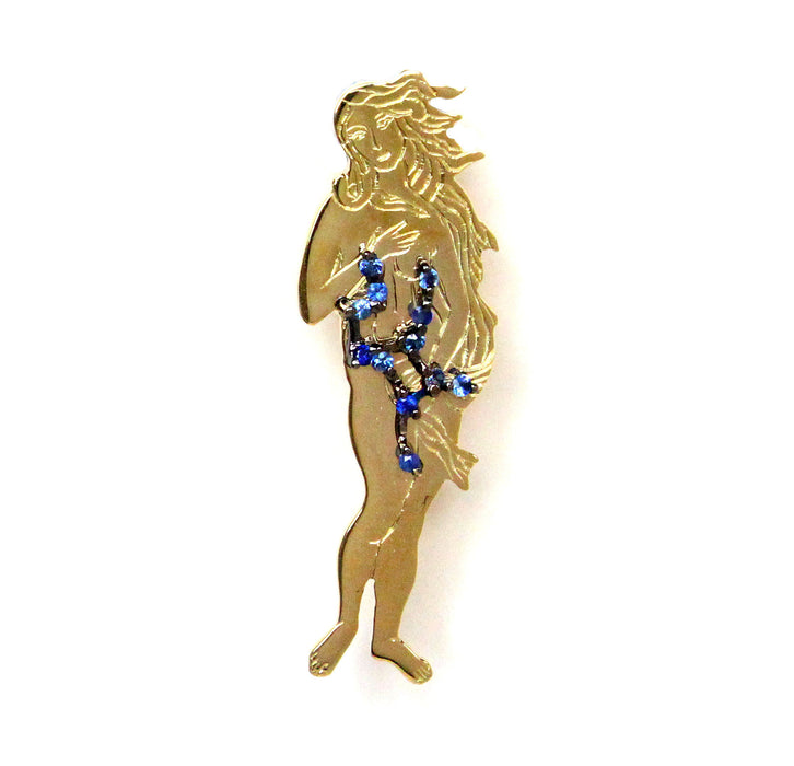 Virgo star sign as Botticelli's Venus in solid gold Virgo constellation blue sapphire birthstone black gold pendant - CLICK HERE - Sarah Hughes - 2