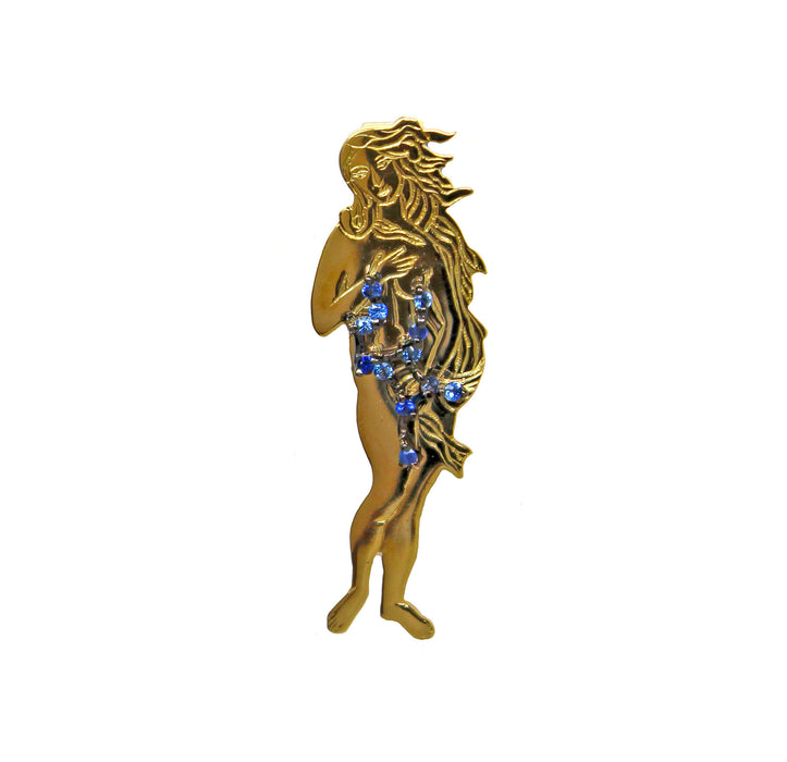 Virgo star sign as Botticelli's Venus in solid gold Virgo constellation blue sapphire birthstone black gold pendant - CLICK HERE - Sarah Hughes - 3