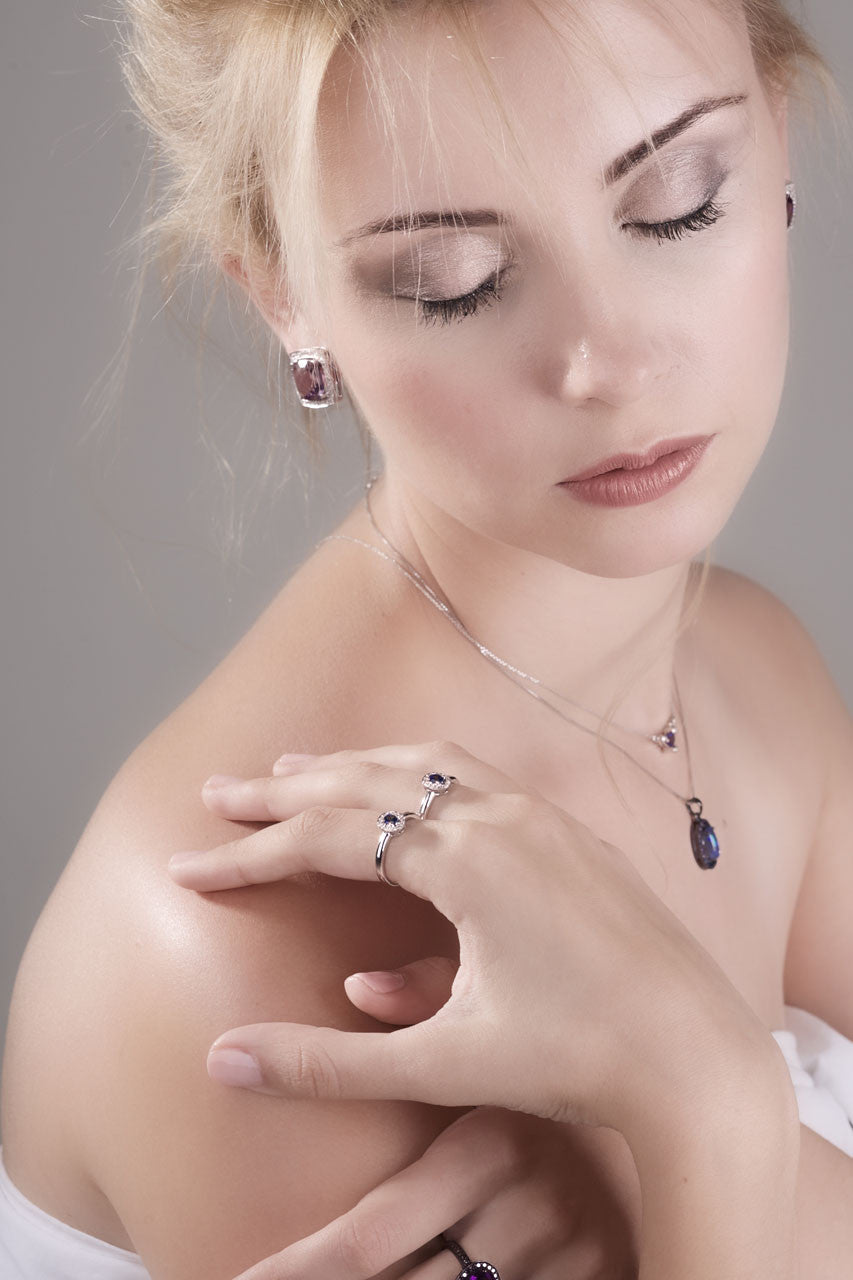 Ceylon sapphire oval and white diamond halo 14k white gold ring Size 7 - Ready to ship or Resize CLICK HERE - Sarah Hughes - 1