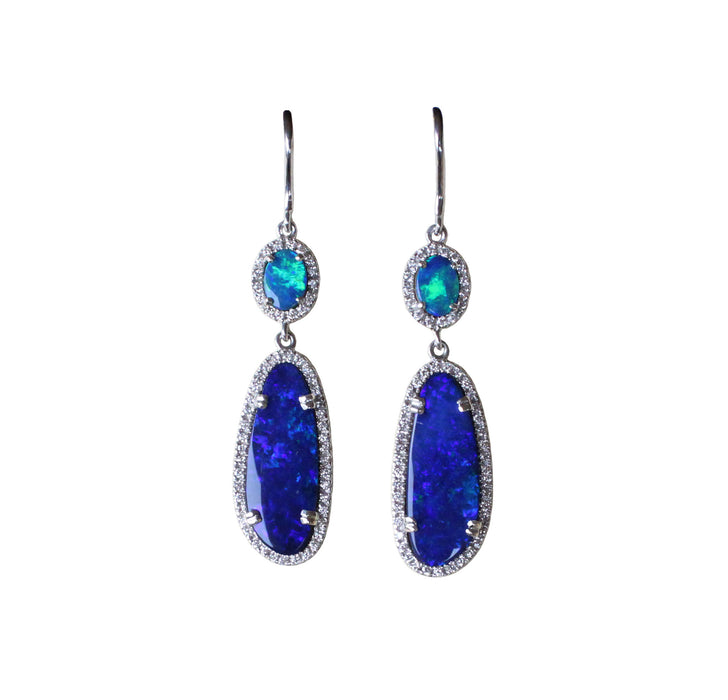 Electric blue Australian opal diamond solid silver dangle earrings - Ready to ship - Sarah Hughes - 5