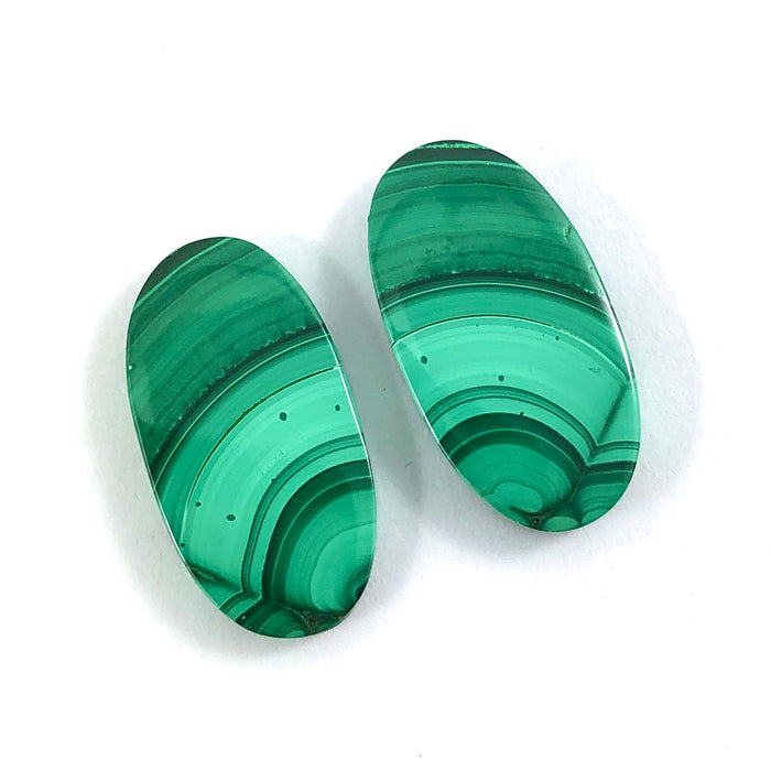 Malachite matched pair oval cut 22.80 carat cabochons - Buy loose or make your custom order